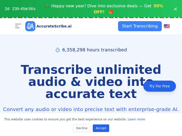 AccurateScribe AI Affiliate Program website preview