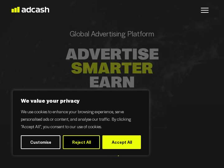Adcash website preview