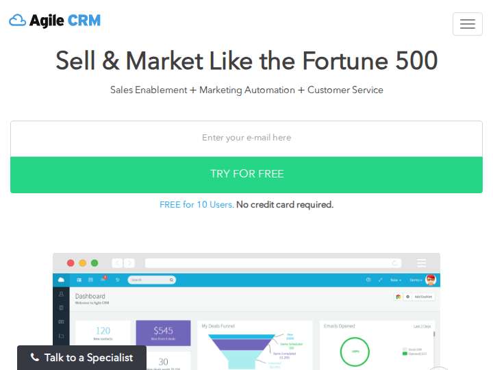 Agile CRM website preview
