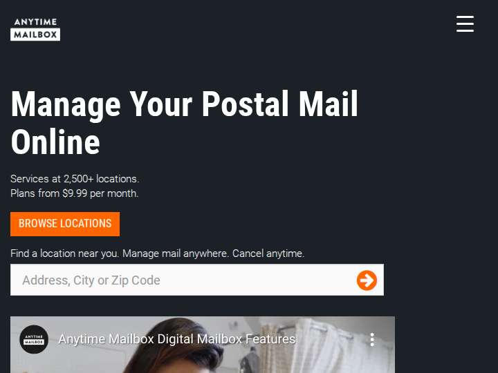 Anytime Mailbox website preview