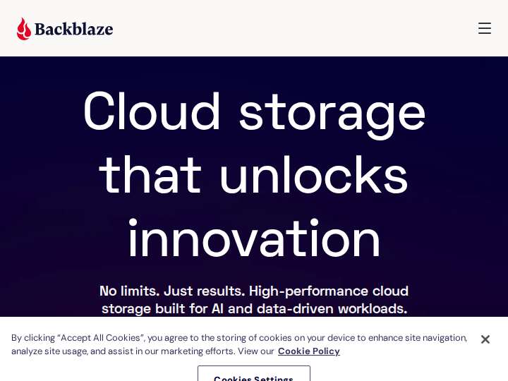 Backblaze website preview