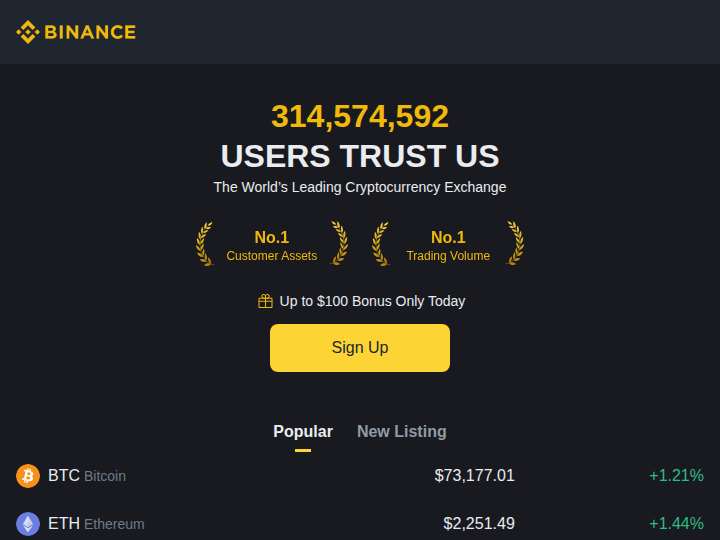 Binance Exchange Affiliate Program website preview