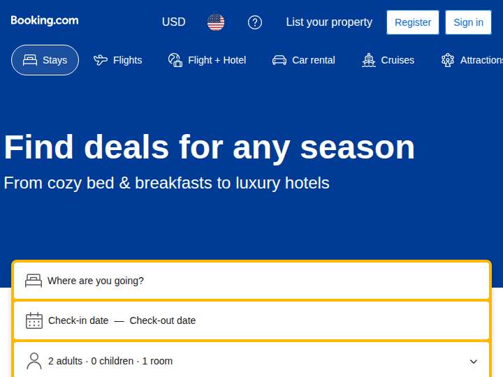 Booking.com website preview