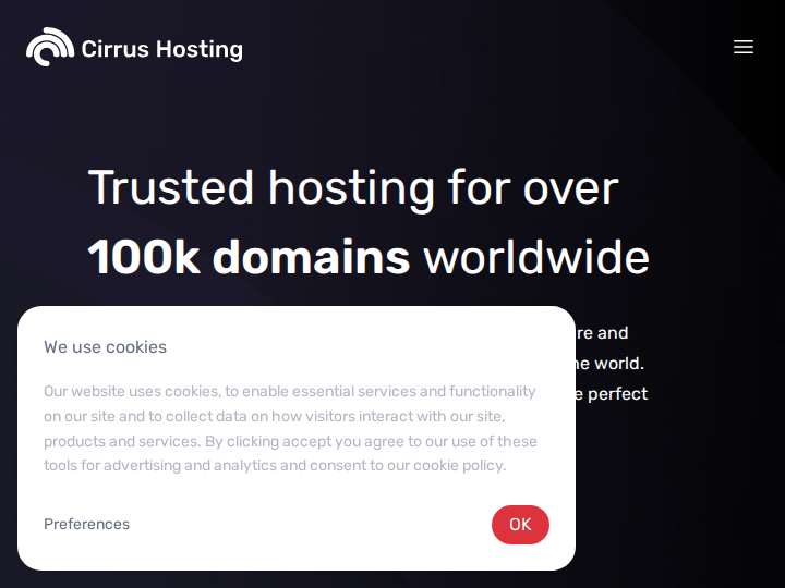 Cirrus Hosting website preview