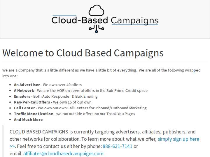 Cloud Based Campaigns website preview