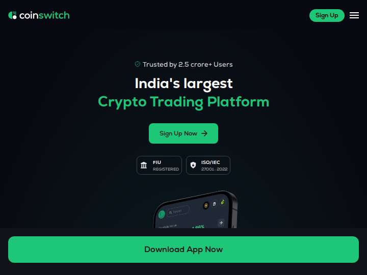 CoinSwitch website preview