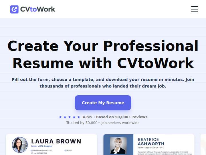 CVtoWork Affiliate Program website preview