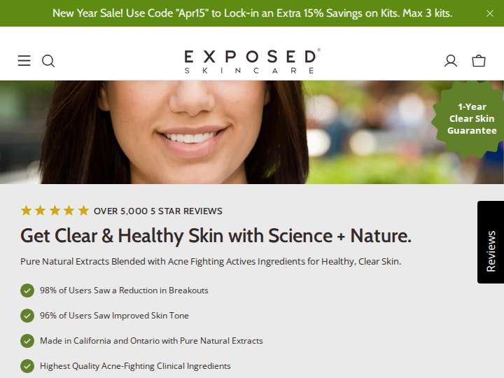 Exposed Skincare website preview