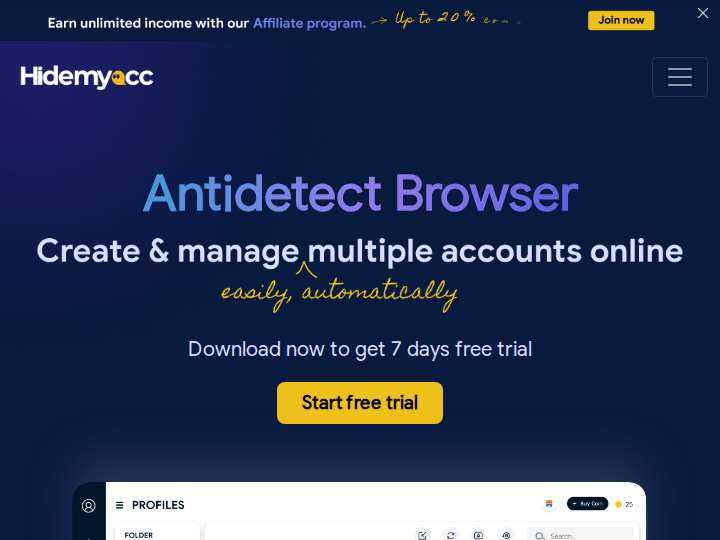 Hidemyacc website preview
