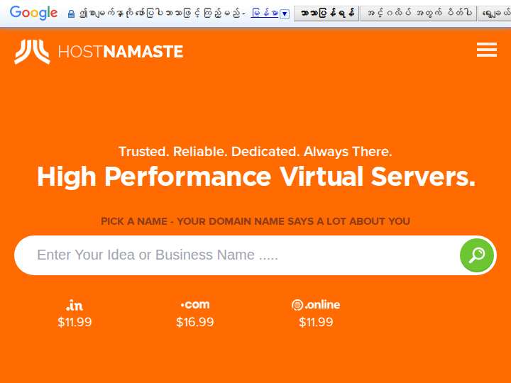 HostNamaste website preview