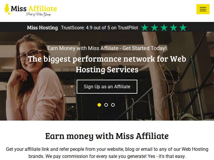 Miss Affiliate website preview