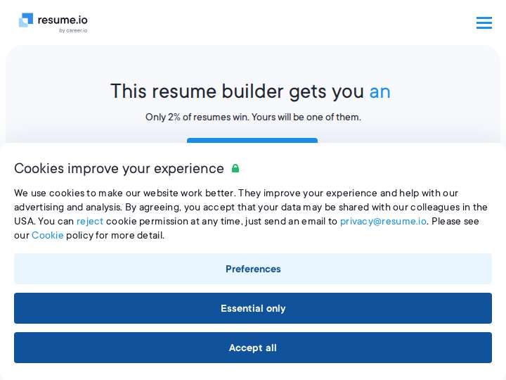 Resume.io website preview
