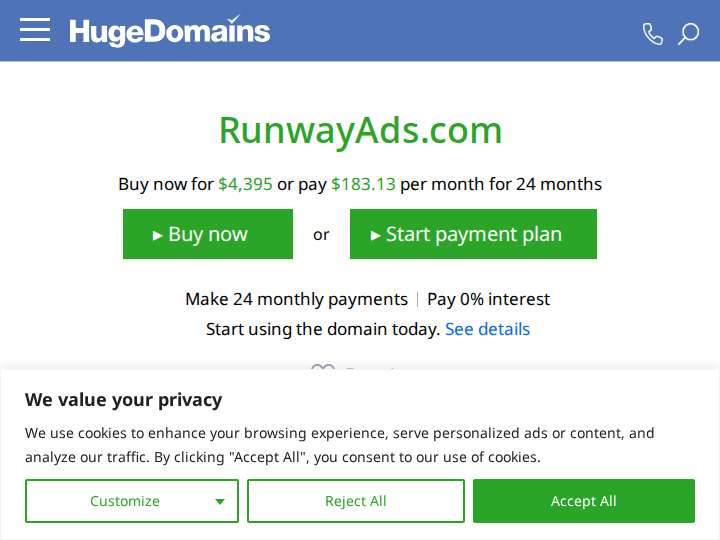RunWayAds website preview
