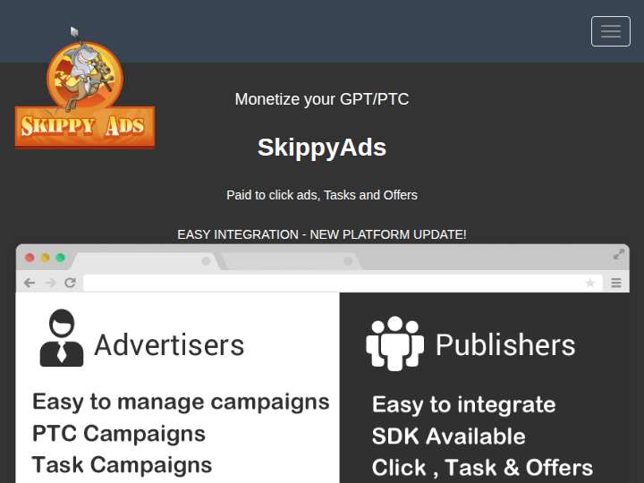Skippyads website preview
