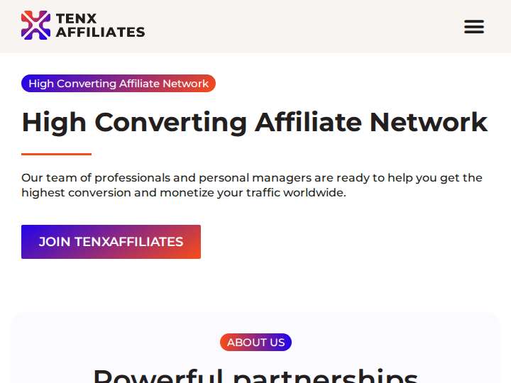 TenX Affiliates website preview