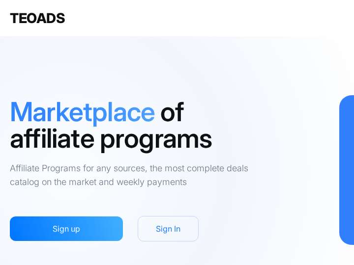 TeoAds website preview